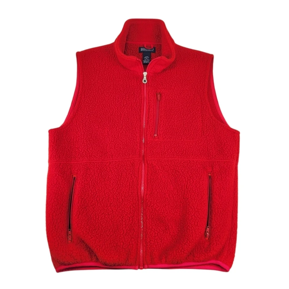 Land's End Men's Vintage Sherpa Fleece Polartec Vest Red Medium 90s Classic
